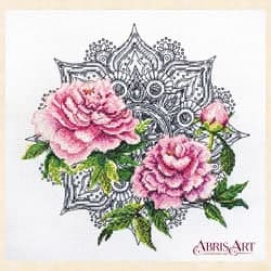 Cross-stitch kits Lace peonies, AH-091 by Abris Art - buy online! ✿ Fast delivery ✿ Factory price ✿ Wholesale and retail ✿ Purchase Big kits for cross stitch embroidery